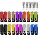EASTBULL USB 2.0 Flash Drive 2GB with Lanyards Thumb Drives Bulk 20 Pack Colorful Multipack Memory Stick Pen Drive Swivel Design(2GB 20 Pack)