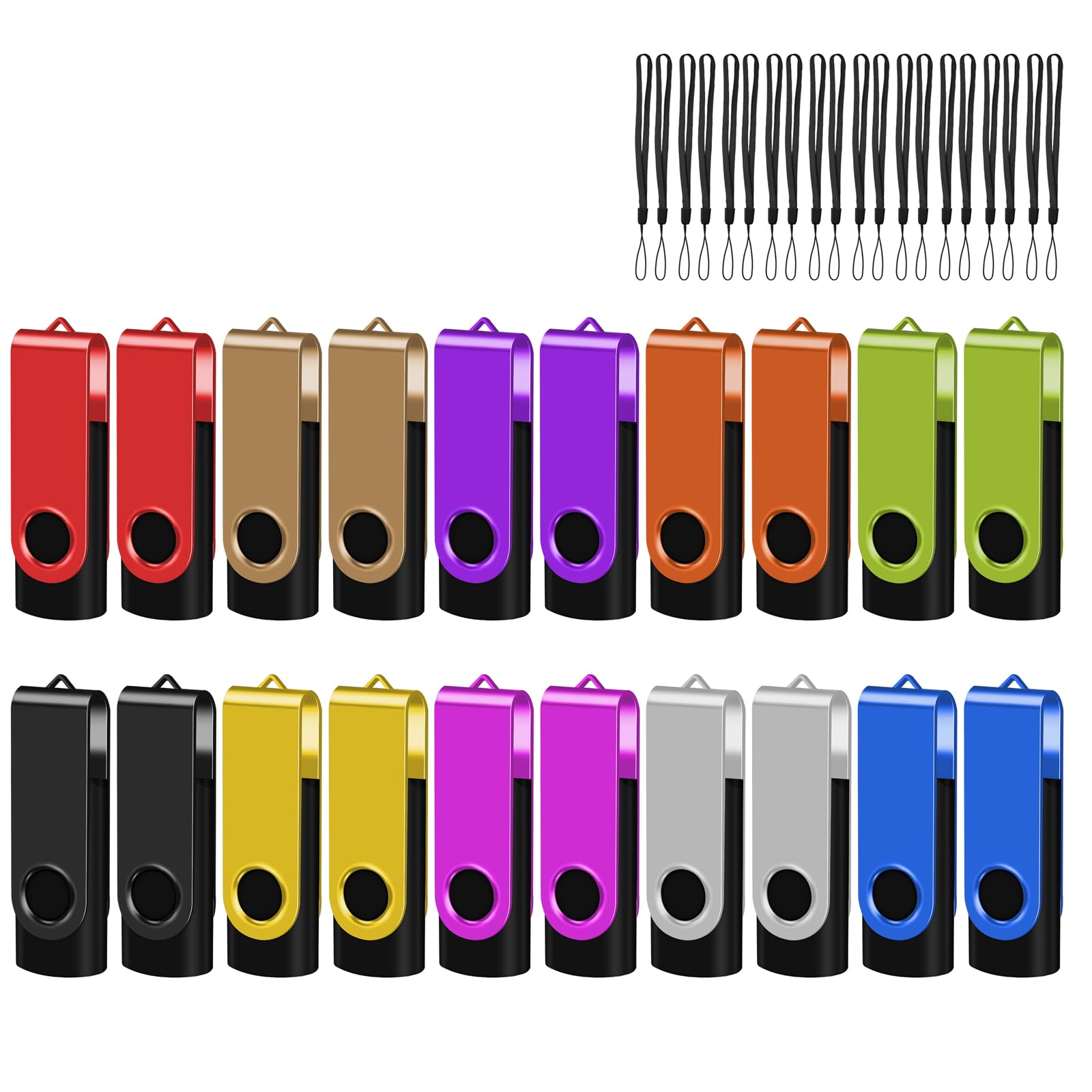 (Not 128GB) EASTBULL USB 2.0 Flash Drive 128 MB with Lanyards Thumb Drives Bulk 20 Pack Colorful Multipack Memory Stick Pen Drive Swivel Design(128MB