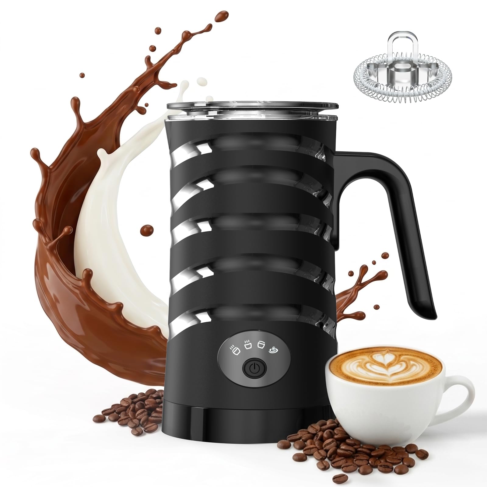 Kissleaf Montalatte Elettrico, 4-in-1 Montalatte e Scaldalatte con Manico
