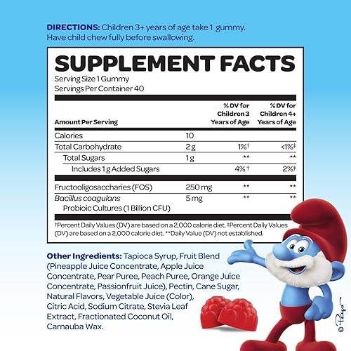 Vista 85 de The Smurfs - Gomitas nootrópicas para niños con vitamina B12 y L-teanina, gomitas de enfoque láser para suplementos de concentración y memoria