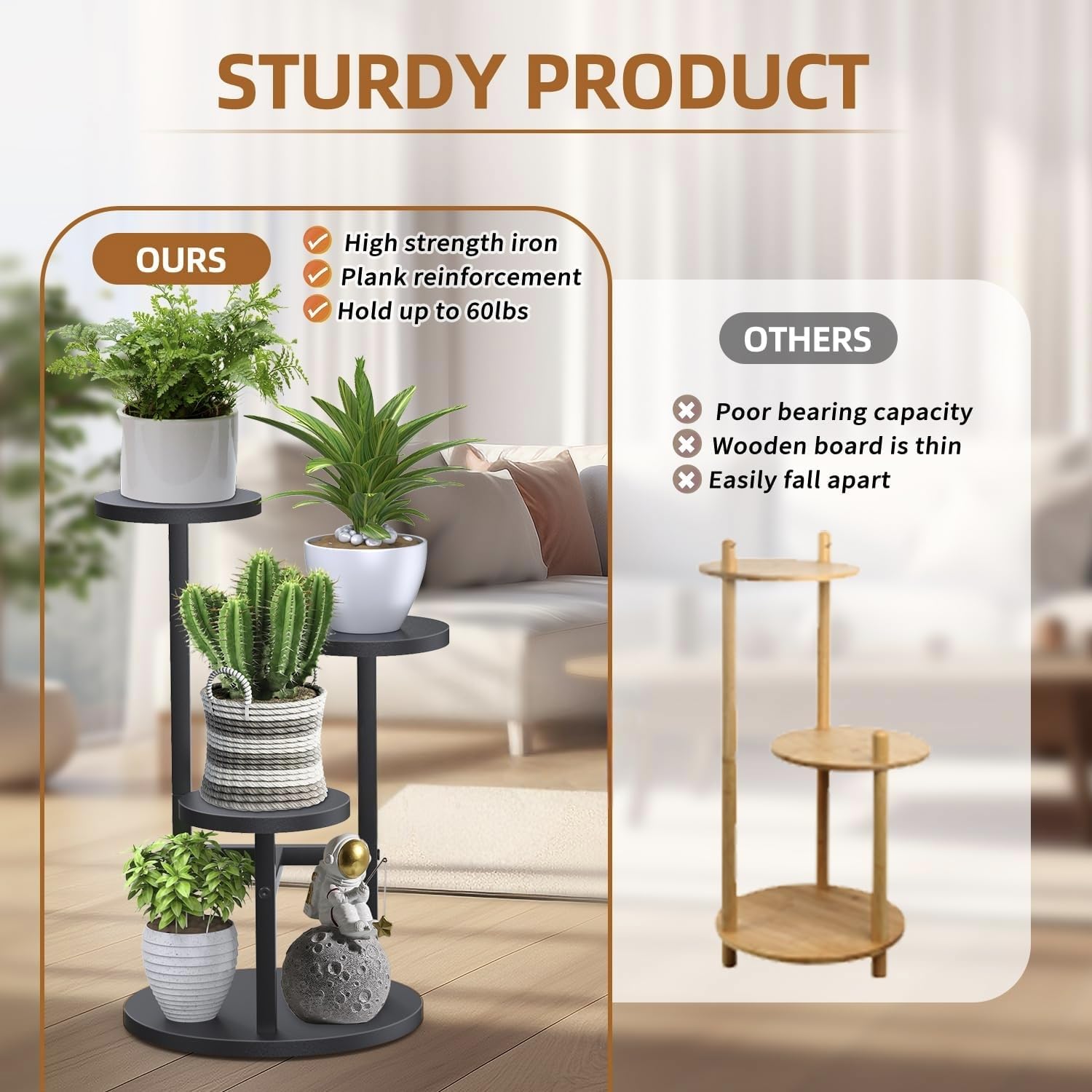 Étagère à Fleurs, Support Plantes Interieur, 3 Niveaux Supports De Pots Fleurs, Étagère Plantes Métal, Meuble Plante Par Exterieur Étagères Pour Jardin/Salon/,Plusieurs Plantes,Table Basse