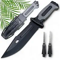 Faca Militar Com Design Ergonômico E Textura Emborrachada, Lâmina em Aço Premium, Ponta Quebra-Vidro, Bússola Integrada, Acompanha Pedreneira e Estojo para Cinto - Perfeita para Sobrevivência e Aventura