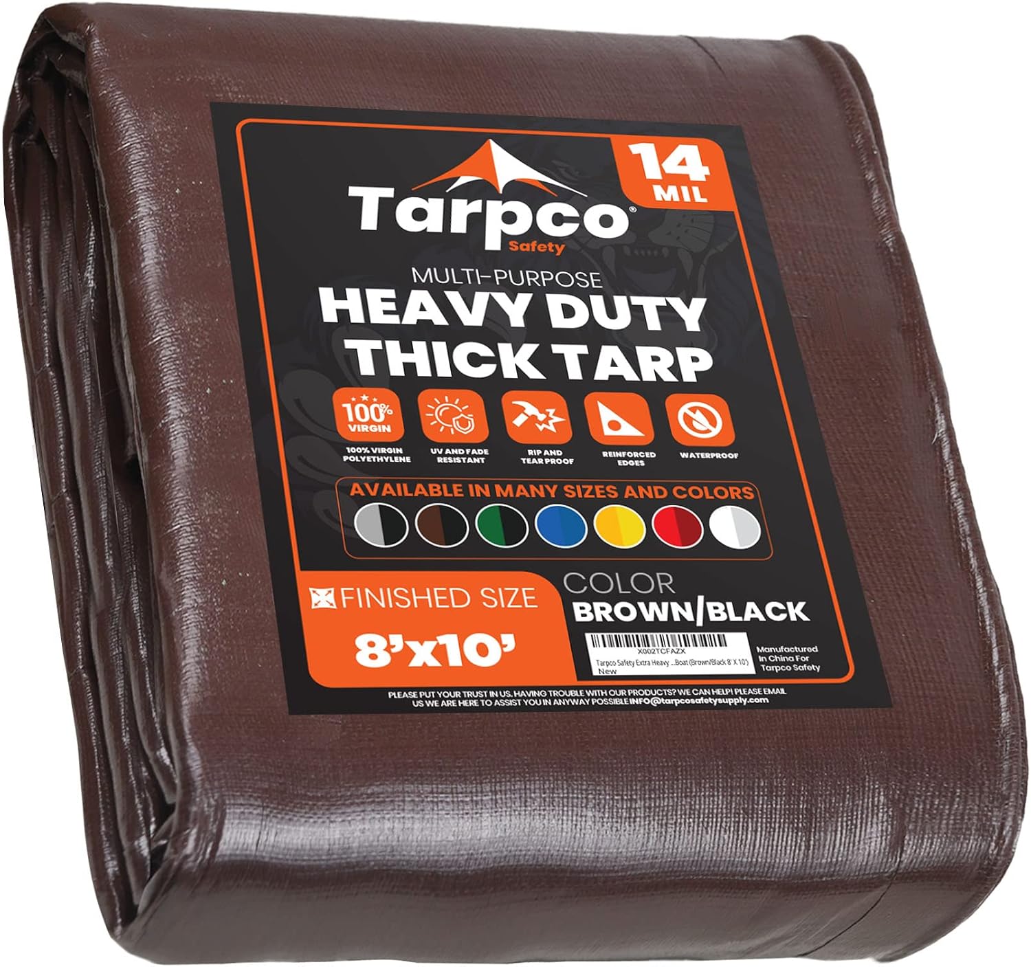 Tarpco Safety Heavy Duty 245 GSM/ 14 Mil Tarp Cover, Waterproof, UV Resistant, Rip and Tear Proof