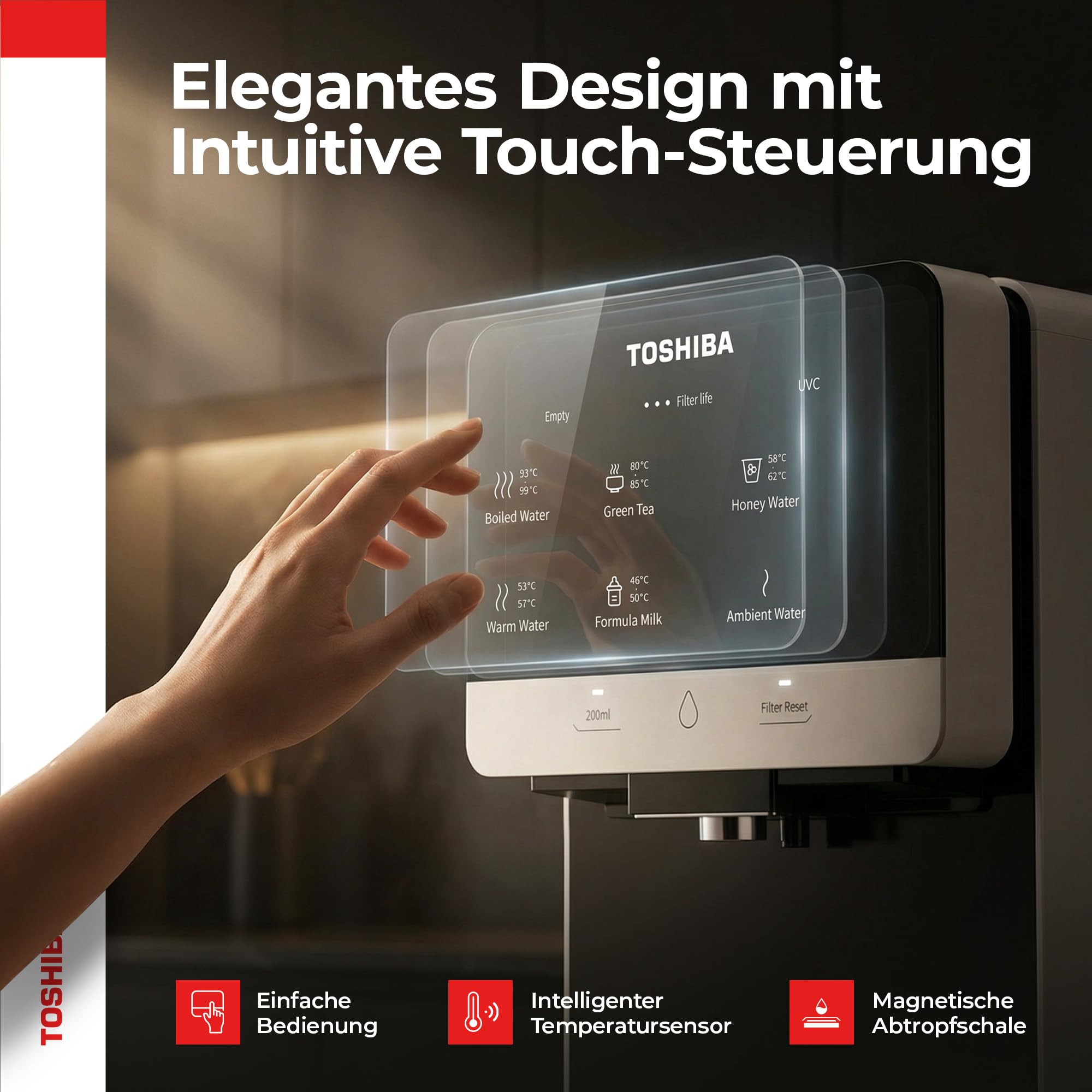 Toshiba Osmoseanlage Umkehrosmoseanlage Heißwasserspender Auftisch Keine Installation Mehrfach-Filterung Mineralisierung UV Licht NSF zertifiziert