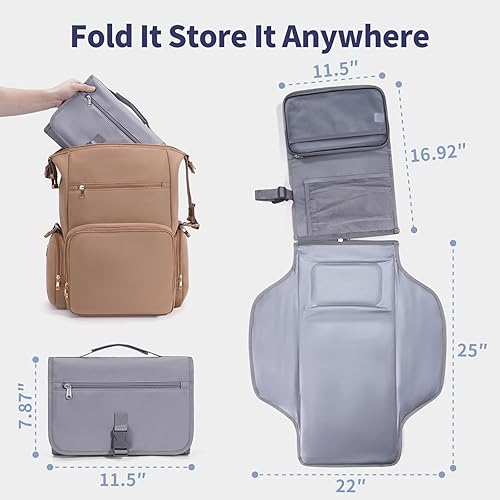 Miniatura 4 de CEICEI Cambiador de pañales portátil, cambiador de pañales grande impermeable con bolsillos para toallitas, cambiador de pañales de viaje plegable y