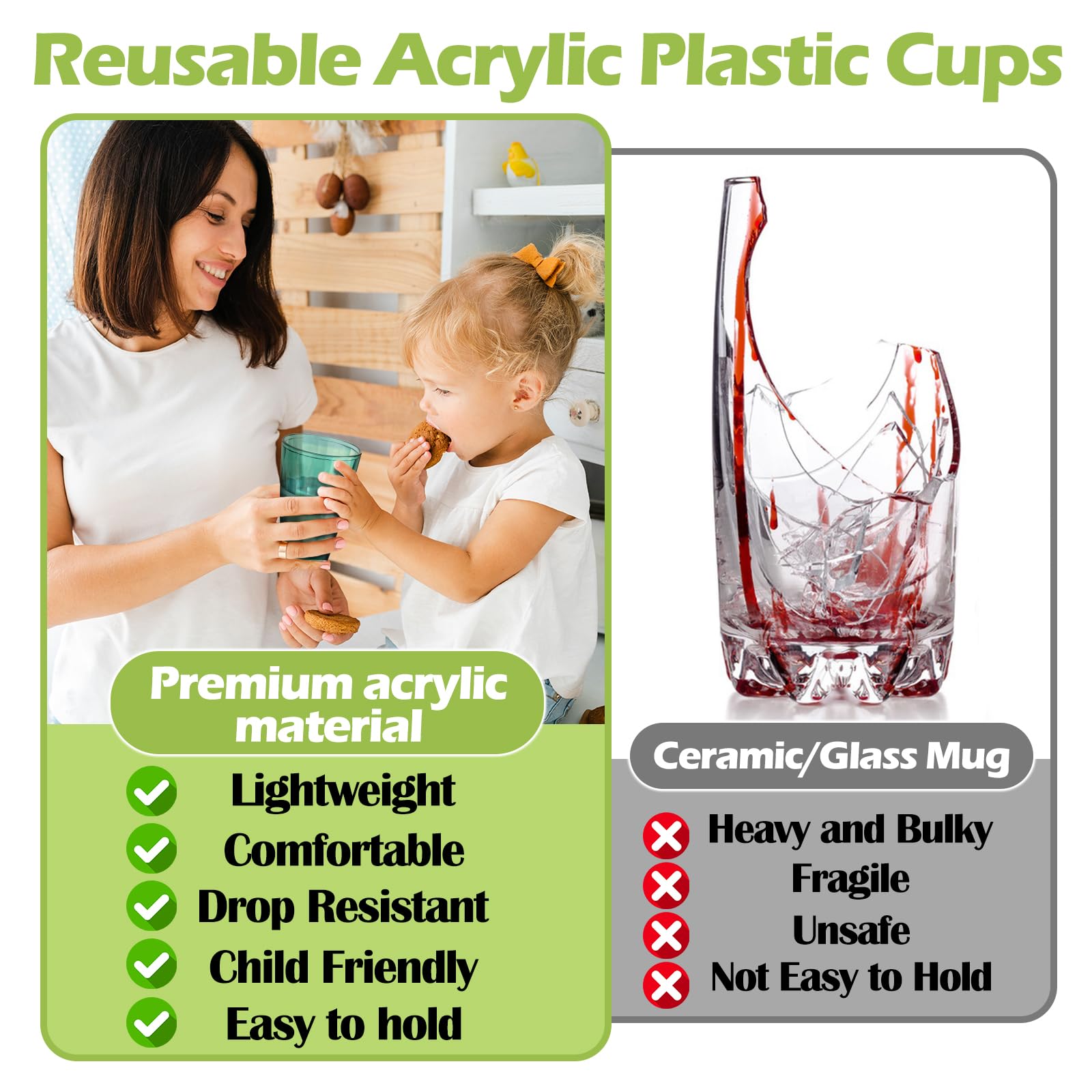 Zestaw 8 szklaneczek, 470 ml, szklanki do picia, kolorowe plastikowe kubki w 8 kolorach, kubeczek dla dzieci, niełamliwe, stosunkowe plastikowe szklanki do soku na kemping, imprezy