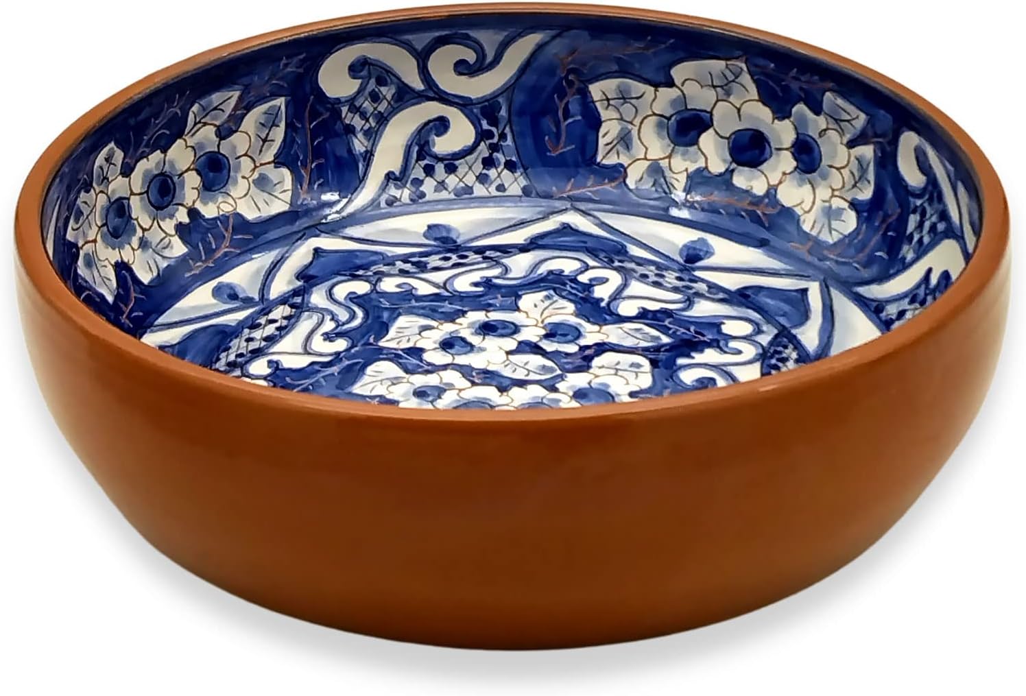 Handmade Hand Painted Portuguese Pottery Round Serving Bowl (Blue & White), 10” x 10” x 3” inches (263-363-463)