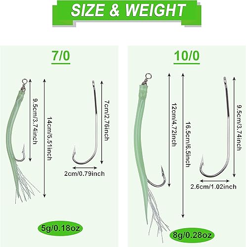 Miniatura 9 de Señuelos de tubo de bajo a rayas, señuelos de arrastre para agua salada, bacalao, aparejo, tubo teaser con gancho de acero inoxidable, barril