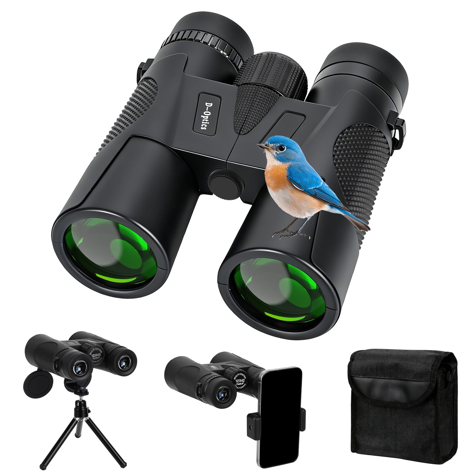 Jumelles Adultes, 12 x 42 Jumelles Étanches HD pour Adultes avec BAK4 Prism, FMC lentille, Portables Télescope pour l'observation des Oiseaux, Football, Randonnée et Les Concerts
