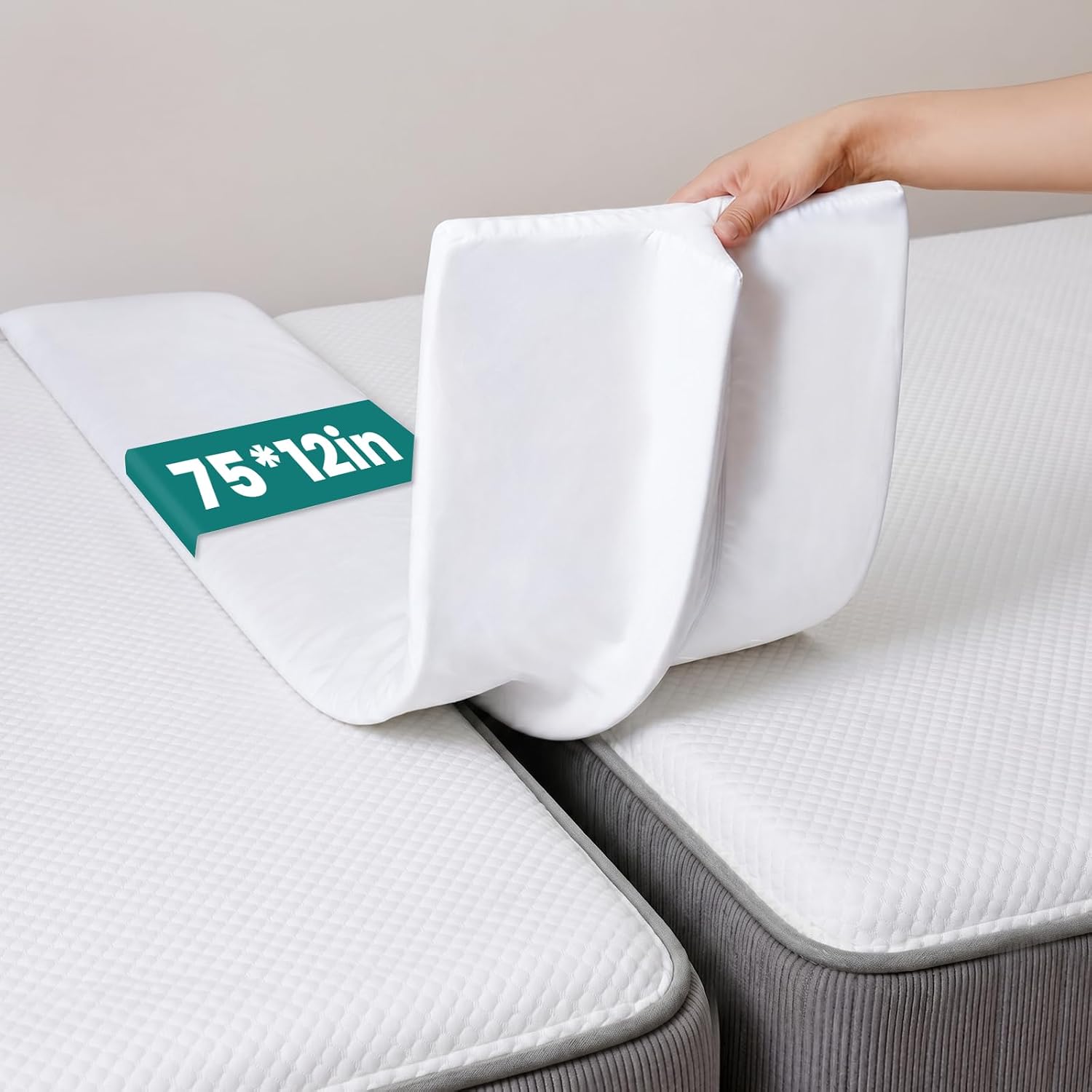 80"x12" Split King Gap Filler for Adjustable Bed, Extra Wide Bed Bridge Twin XL to King Converter with Removable Cover, Mattress Connector Fits 0–1.5″ Gap, Easy Install (White)