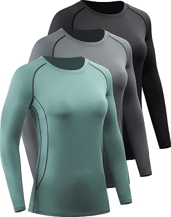 CADMUS 1 or 3 Pack Workout Long Sleeve Shirts for Women Dry Fit Compression Running Top