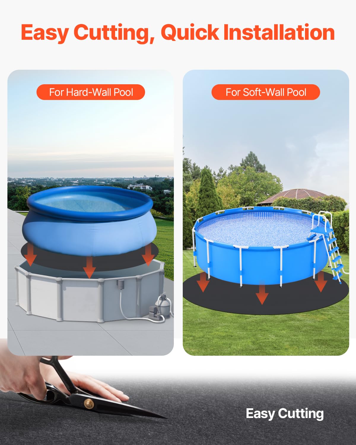 VEVOR Tapis de Sol Piscine, 835 cm, Tapis sous Piscines Hors Sol Rond 180 g/m2 sous-Couche Géotextile Extra-épais, Installation Facile, Découpe Simple, Protection pour Éviter Perforations des Objets