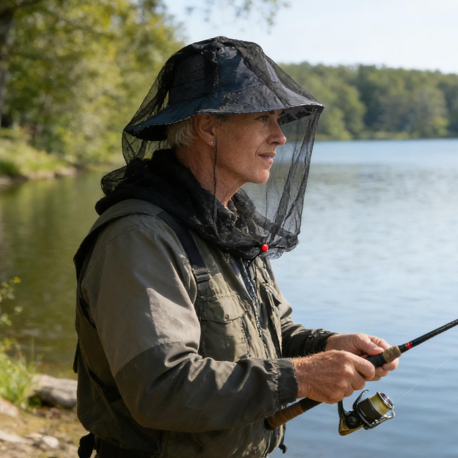 Fly Face Net – Coulisse traspirante fori sottili sopra il cappello – protezione per pesca, campeggio, escursionismo, giardinaggio, attività all'aperto protezione