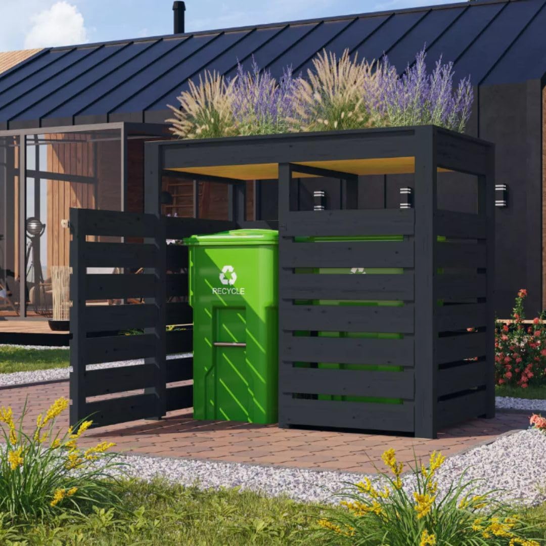 Karibu Mülltonnenbox für Tonnen Mülltonnenverkleidung aus Holz Wetterfest, robust, pflegeleicht Außenaufbewahrung, Müllabdeckung 2 Tonnen Farbe: anthrazit