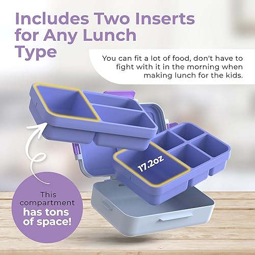 Miniatura 3 de Ultimate Kids Bento - Juego de lonchera y cubiertos a prueba de fugas para niños con insertos intercambiables, sin BPA, apto para lavavajillas y