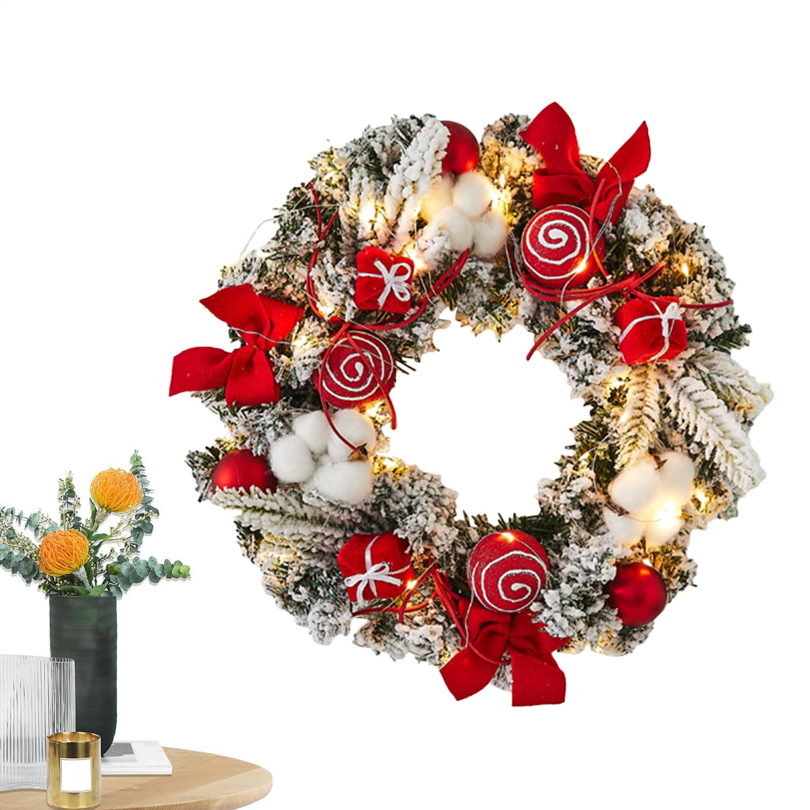 Couronne de Noël avec lumière sans fil pour décorer facilement vos murs et cheminées