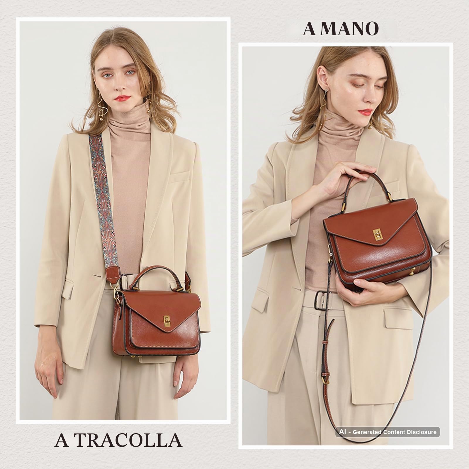 Borsa a tracolla in vera pelle da donna, leggera, per pendolari e viaggi, con doppia cinghia regolabile