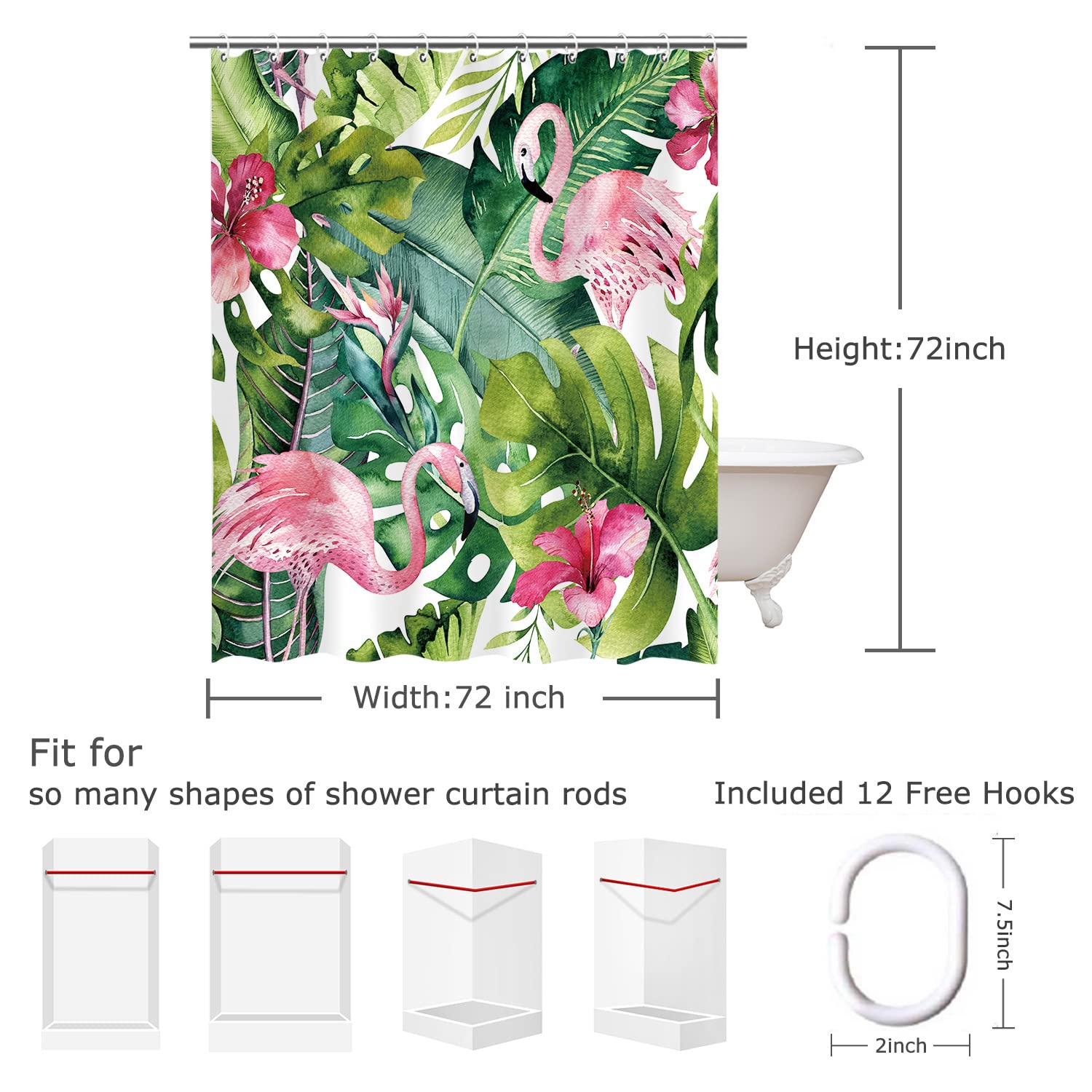 3DImprimé Plante Verte Tropicale Rideau de Douche Fleur Paysage Tissu Imperméabl