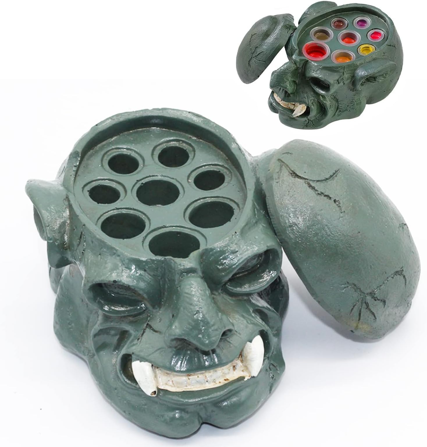 Tattoo Ink Cup Holder - AIMOM 8 Holes Pigment Tattoo Cup Holder Stand Skull Resin Tattoo Ink Cap Holder for Tattoo Ink Permanent Makeup Container Cap Tattoo Accessory