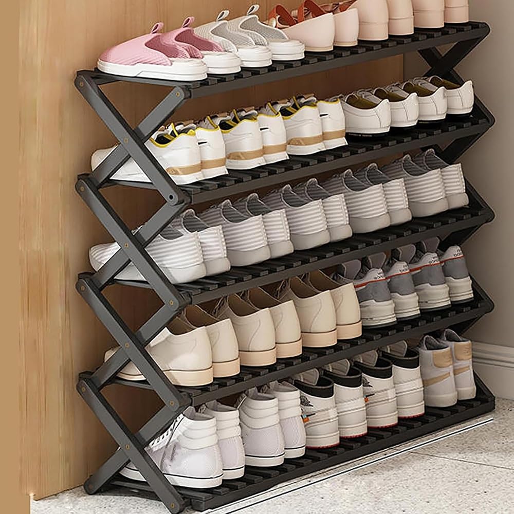 Scarpiera pieghevole in bambù, scaffale organizer per scarpe autoportante per ingresso, armadio, camera da letto, corridoio, portaoggetti multifunzionale