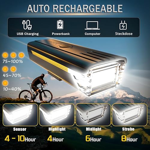 Miniatura 4 de Luces de bicicleta de 3000 lúmenes, recargable por USB, faros delanteros y traseros, 4 modos de luz, fáciles de instalar para hombres, mujeres,