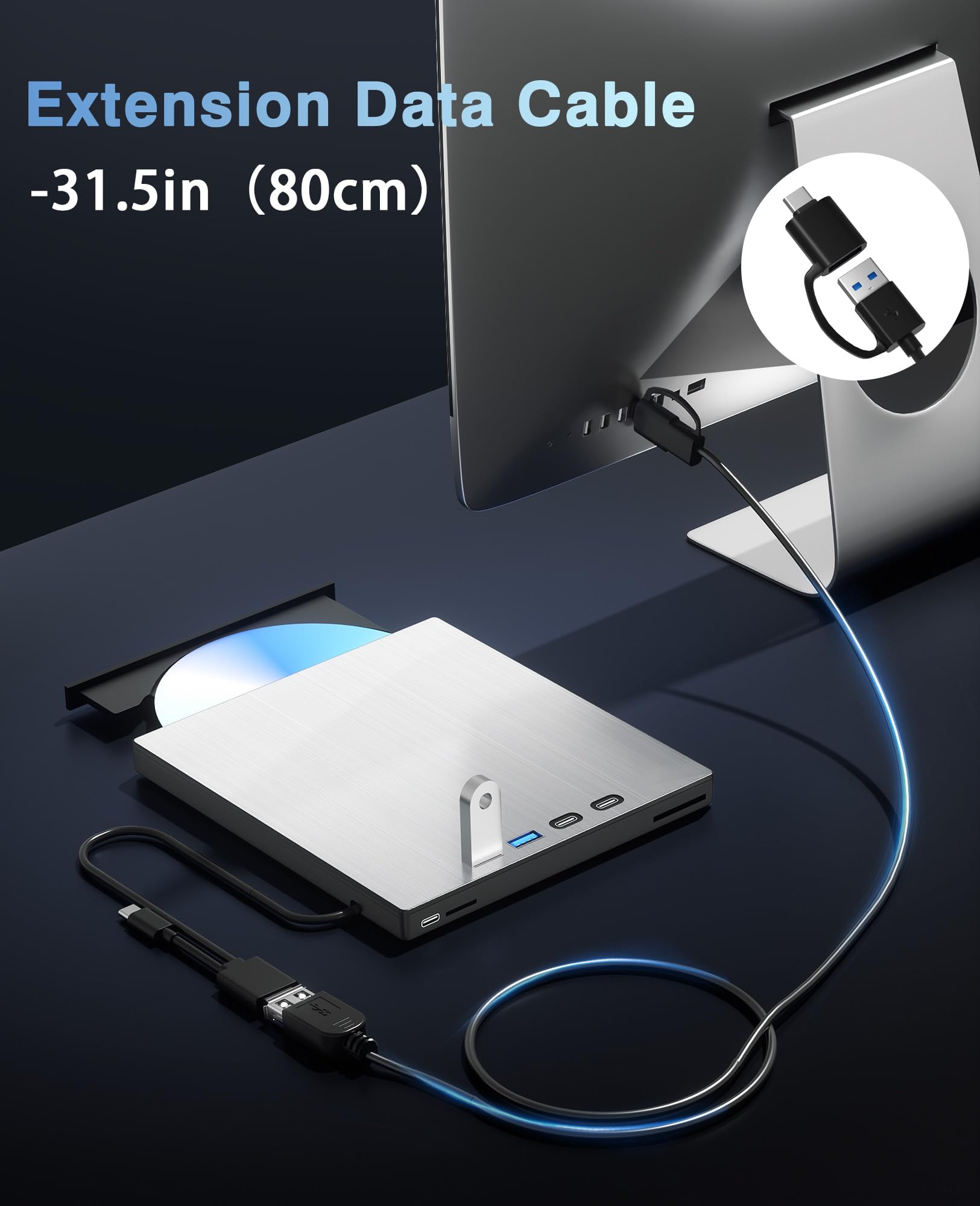 Unidad Blu ray externa para portátil, grabadora Blu Ray USB 3.0 tipo C, CD/BD, compatible con 100 G Bluray/DVD para PC, compatible con Windows, Linux, Mac OS
