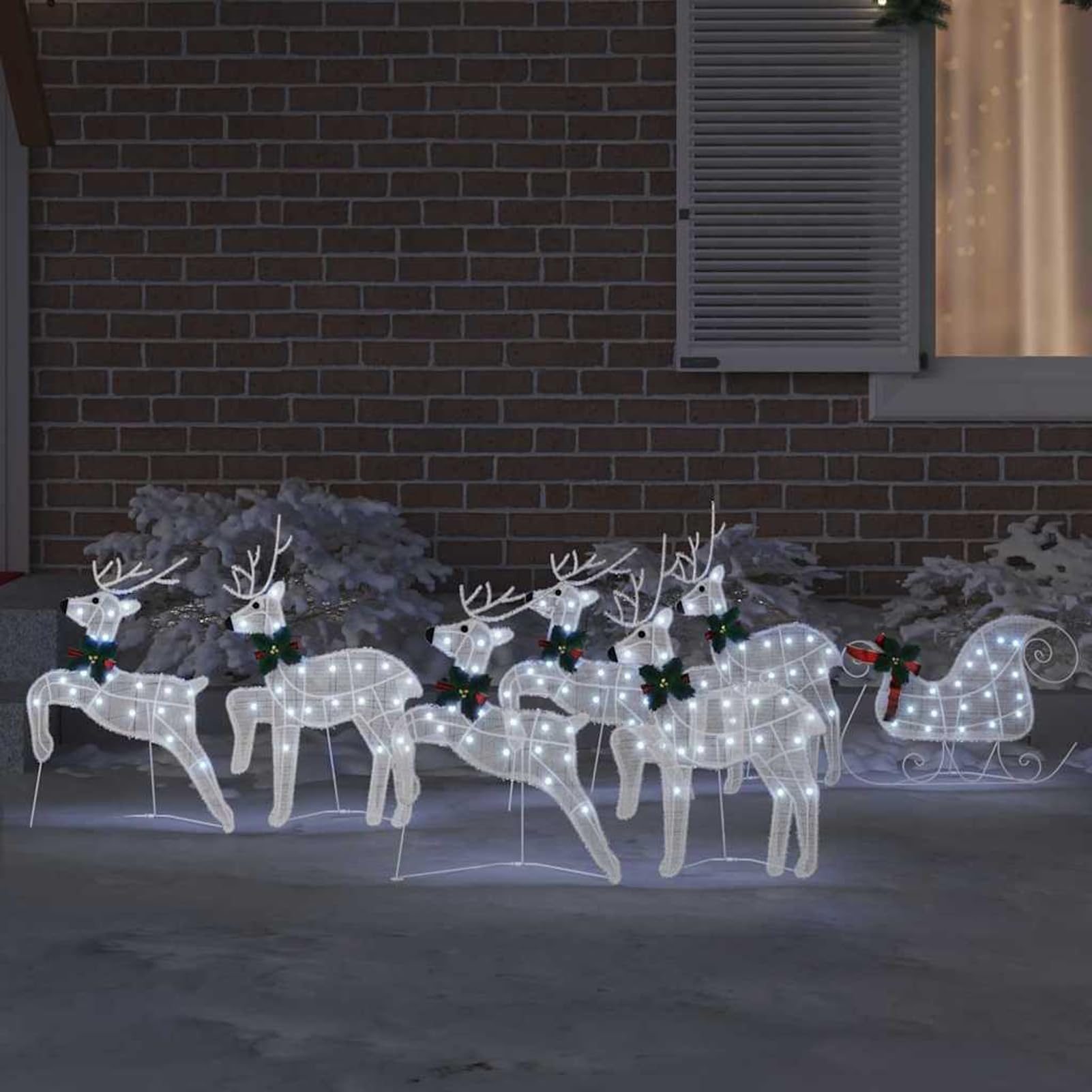 Gecheer LED Rentiere 7 pcs Weiß Stoff, Weihnachtsdekoration für Weihnachtsmarkt Festliche Eventdekoration Garten Rasen Terrasse Vorgarten Fassade3385892