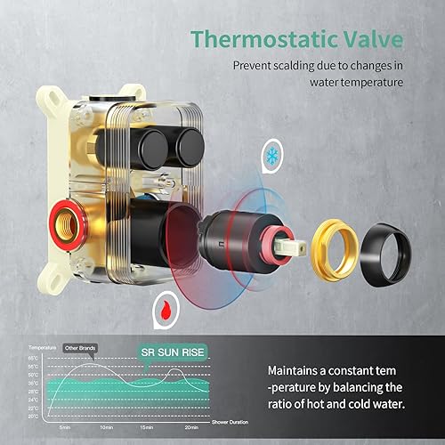 Miniatura 4 de SR SUN RISE Sistema de ducha montado en el techo con desviador de botón, cabezal de ducha de lluvia de lujo de 12 pulgadas con rociador de mano,