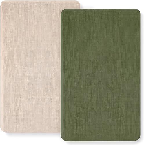 Miniatura 7 de Sábanas bajeras de muselina para cuna para niñas y niños, paquete de 2 sábanas suaves de 28 x 52 pulgadas para colchón de bebé, antideslizante,