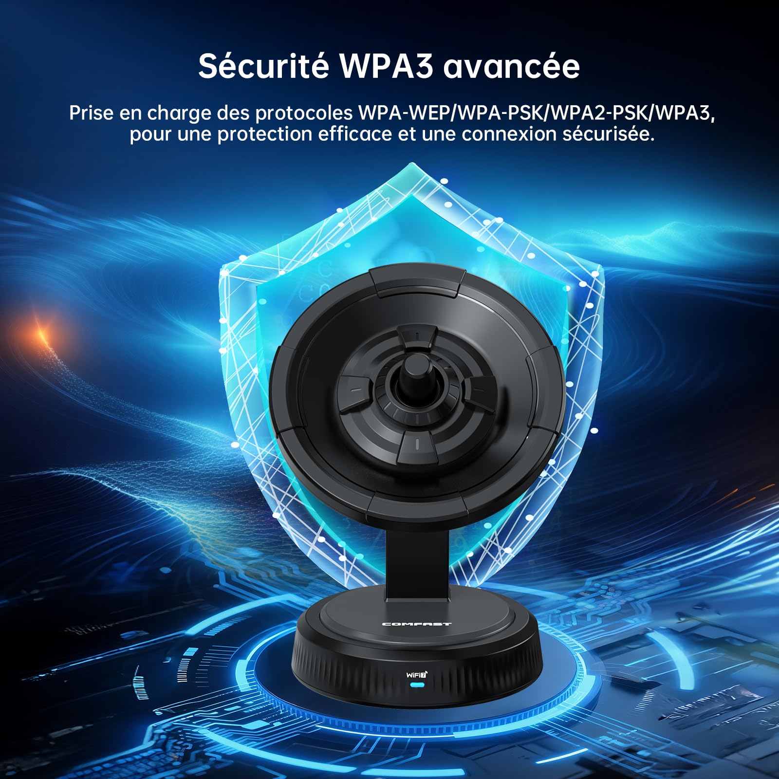 COMFAST Clé WiFi Puissante, WiFi7 BE6500 Mbps Tri-Bande Clé WiFi pour PC | avec Antenne intégrée, USB 3.0, OFDMA, MU-MIMO, WPA3, Compatible avec Windows 11/10