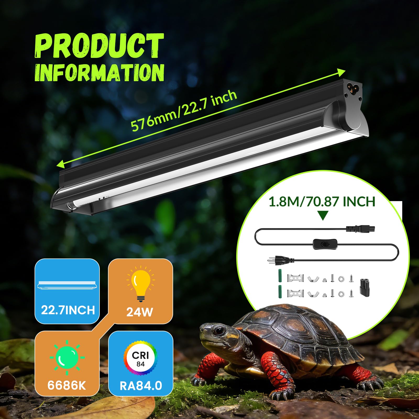 GlowUp 22inch 24W T5 5.0 UVB Light for Reptiles Light Fixture Combo Kit Reptile Lamp Tube Terrarium Hood UVB Light for Bearded Dragon Rainforest Dwelling Reptiles, Chameleons, Iguanas, Turtles - image 8