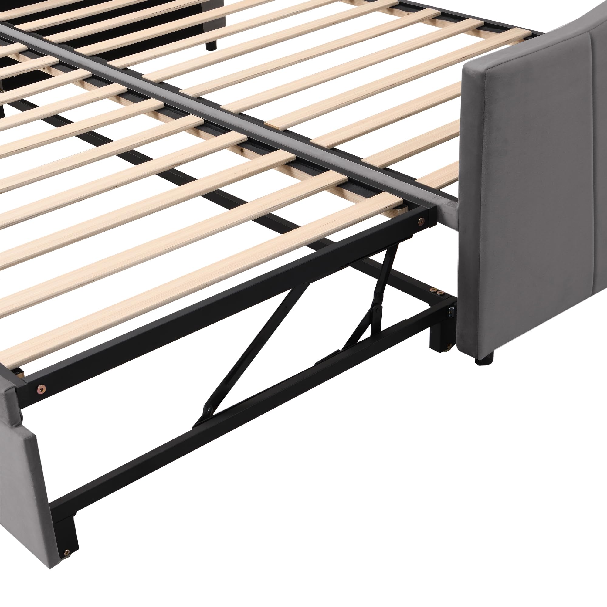 Idemon Sofá cama 90 → 180 × 200 cm con somier (terciopelo gris, sin colchón), cama extensible multifunción, como cama de día, cama de invitados y cuna