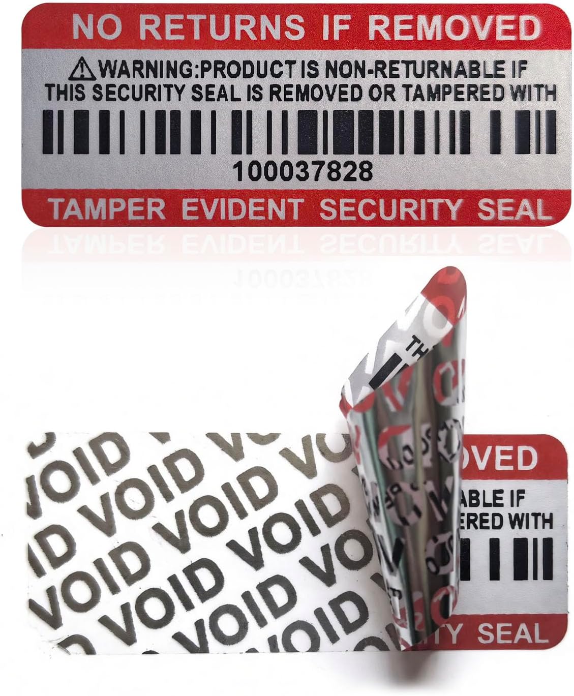 Tamper Evident Proof Barcode Stickers with Individual Serial Number Security Warranty Void Sticker,Sealing Label for Package(120pcs 2x0.8in Red Matte Silver)