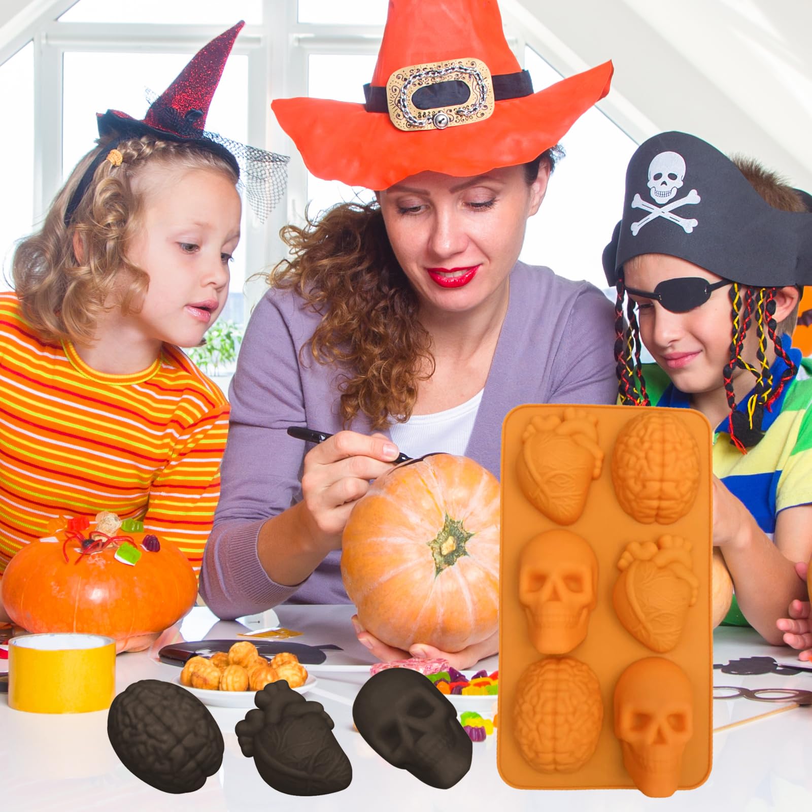 Stampo Per Cioccolatini Halloween - 3 Pezzi A Forma Zucca, Teschio, Fantasma, Con Contagocce, Silicone