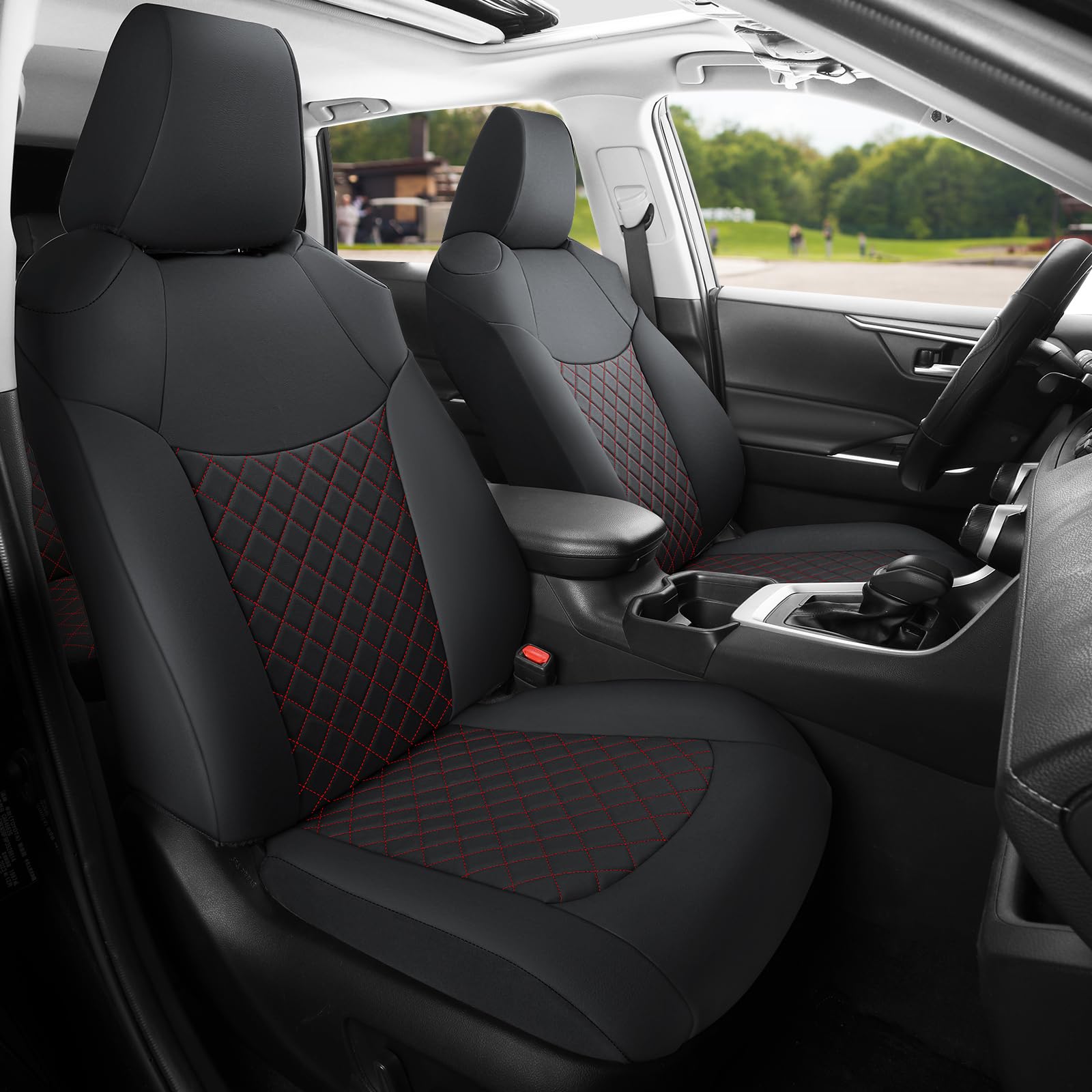 GIANT PANDA Customized Full Set Car Seat Covers Fit for Toyota Rav4 2019 2020 2021 2022 2023 2024 2025 Rav 4 XLE,LE, XLE Premium,Limited(Non-Hybrid & Adventure,TRD-Off),Front & Rear/Back (Black+Red)