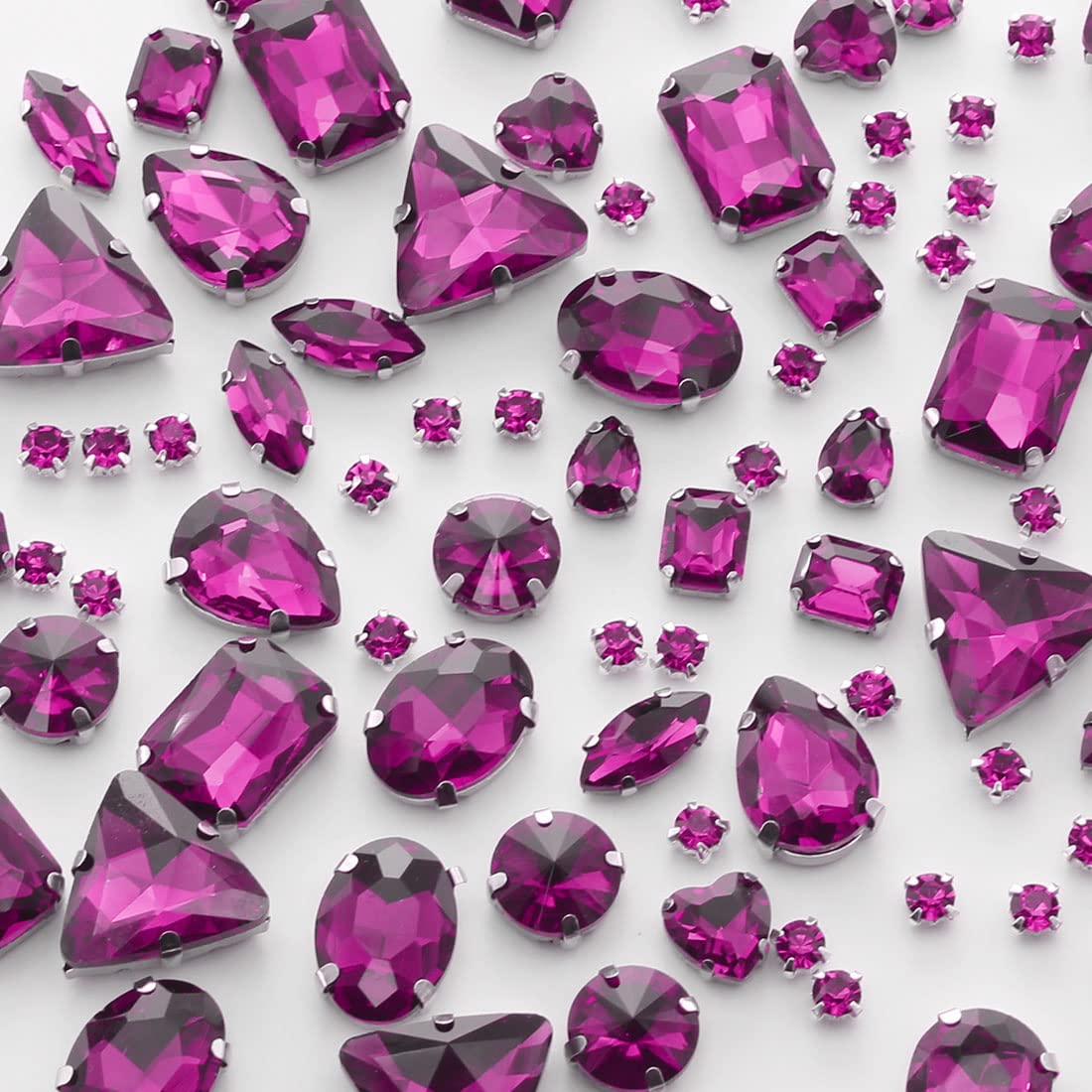 TANOSIITANOSII Sew on Rhinestones 100 PCS Mixed Shapes Glass Rhinestones Sew on Crystal Gems Mental Flatback with Silver Claw for Jewelry Crafts Clothes Shoes Costume Garment Rose Red