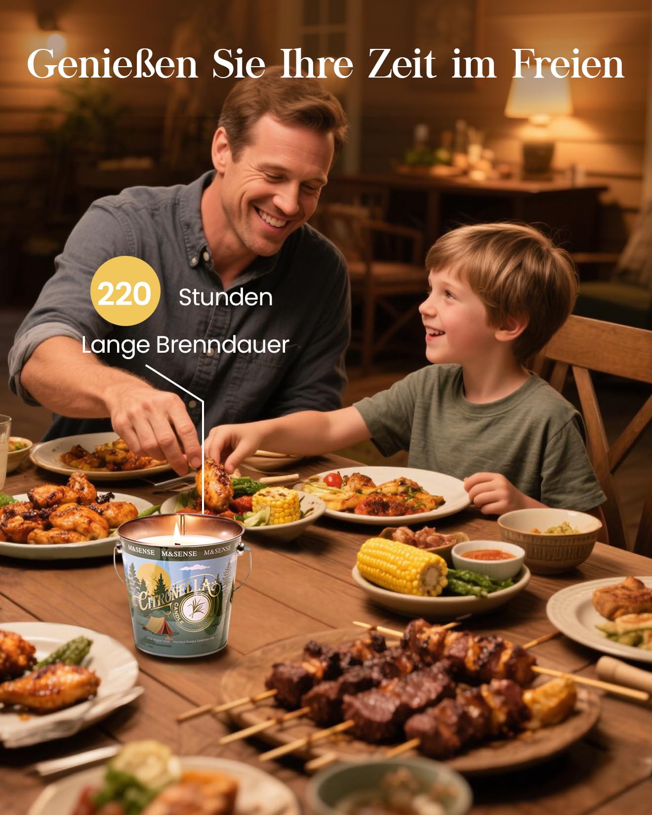 M&SENSE Citronella Kerze Outdoor groß, Pfeffer & Minze Kerzenduft, Sojawachs, 220h Brenndauer Natürliche Duftkerze für draußen mit Citronella, Mint Kerze für Sommer Garten Grill Terrasse | Für den Innen- und Außenbereich, 220 Stunden Brenndauer, natürlich
