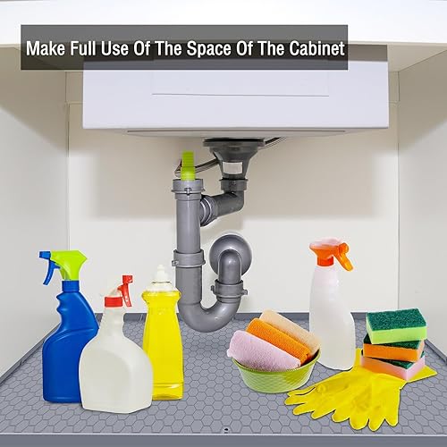 Miniatura 2 de Tapete para debajo del fregadero, 34 x 22 pulgadas, impermeable, para debajo del fregadero, con orificio de drenaje, tapete de silicona para debajo