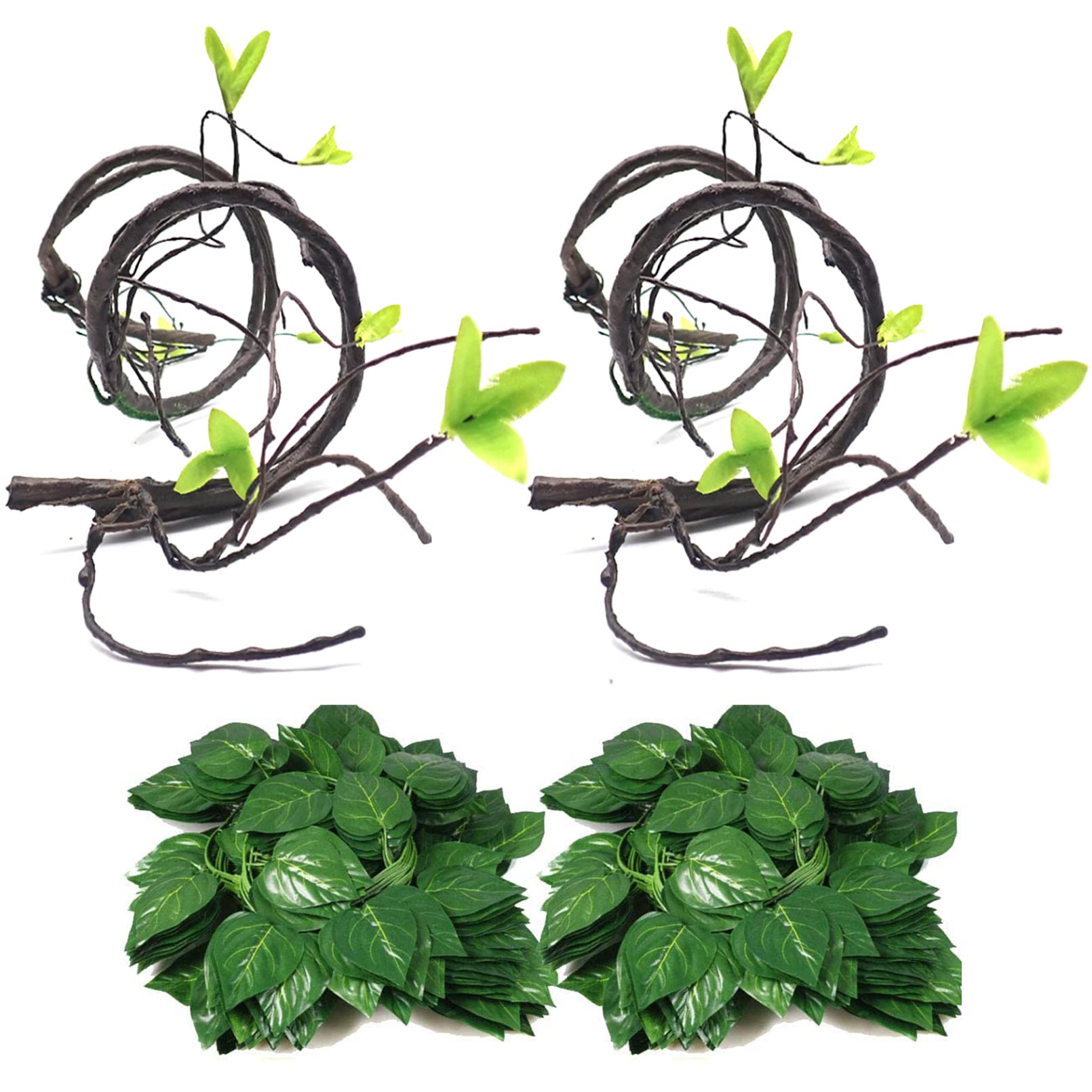 Hamiledyi4 Pcs Flexible Bend-A-Branch Jungle Vines Terrarium Leaves Lizard Gecko Habitat Tank Decor for Frogs, Snakes and More Reptiles