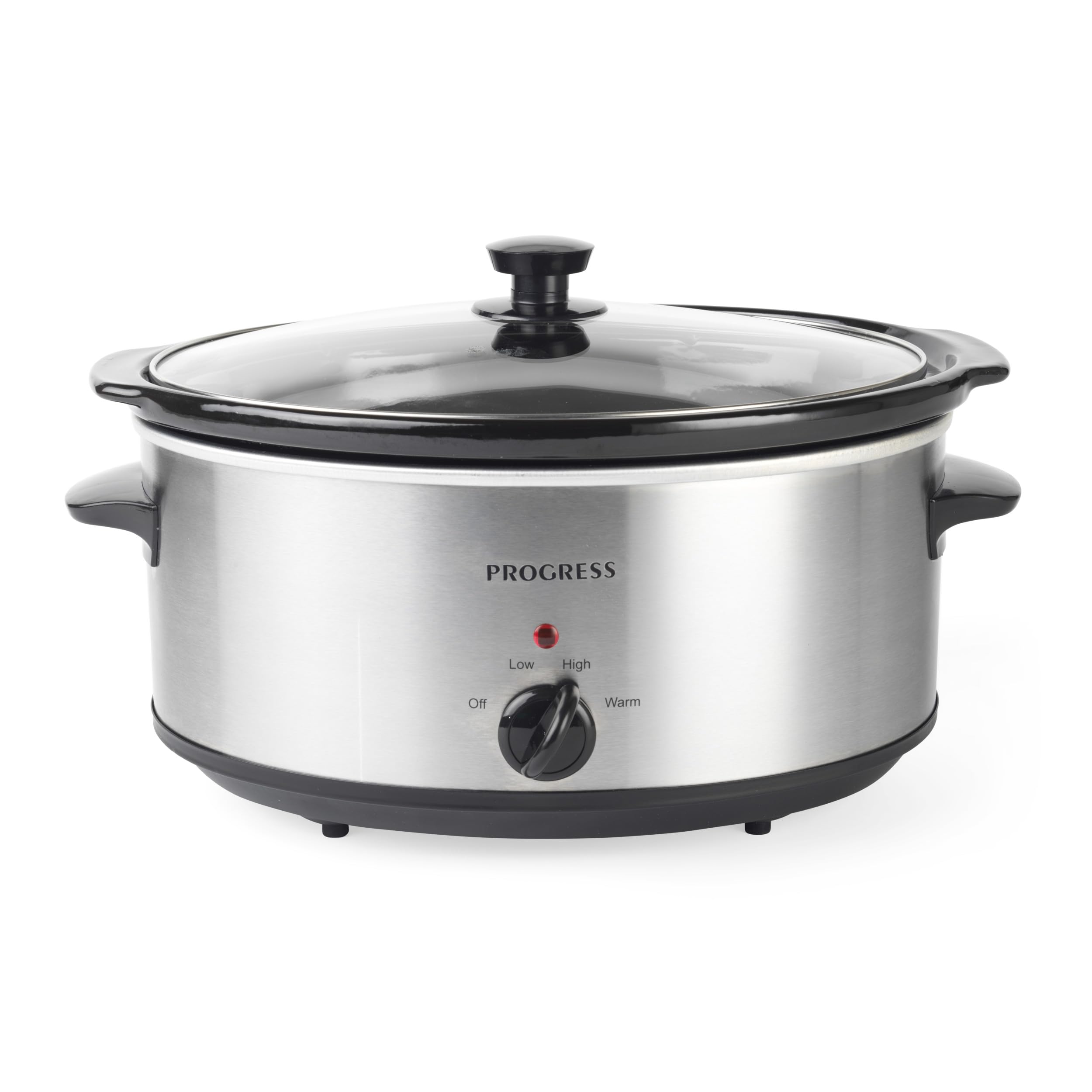 PROGRESSEK4610P 6.5L Slow Cooker β Family Size Multi Cooker With Lid, Removable Ceramic Cooking Pot, 3 Heat Settings, Year Round Cooking For Stew, Soup, Chilli, Curry, Casseroles, Cool Touch Handles