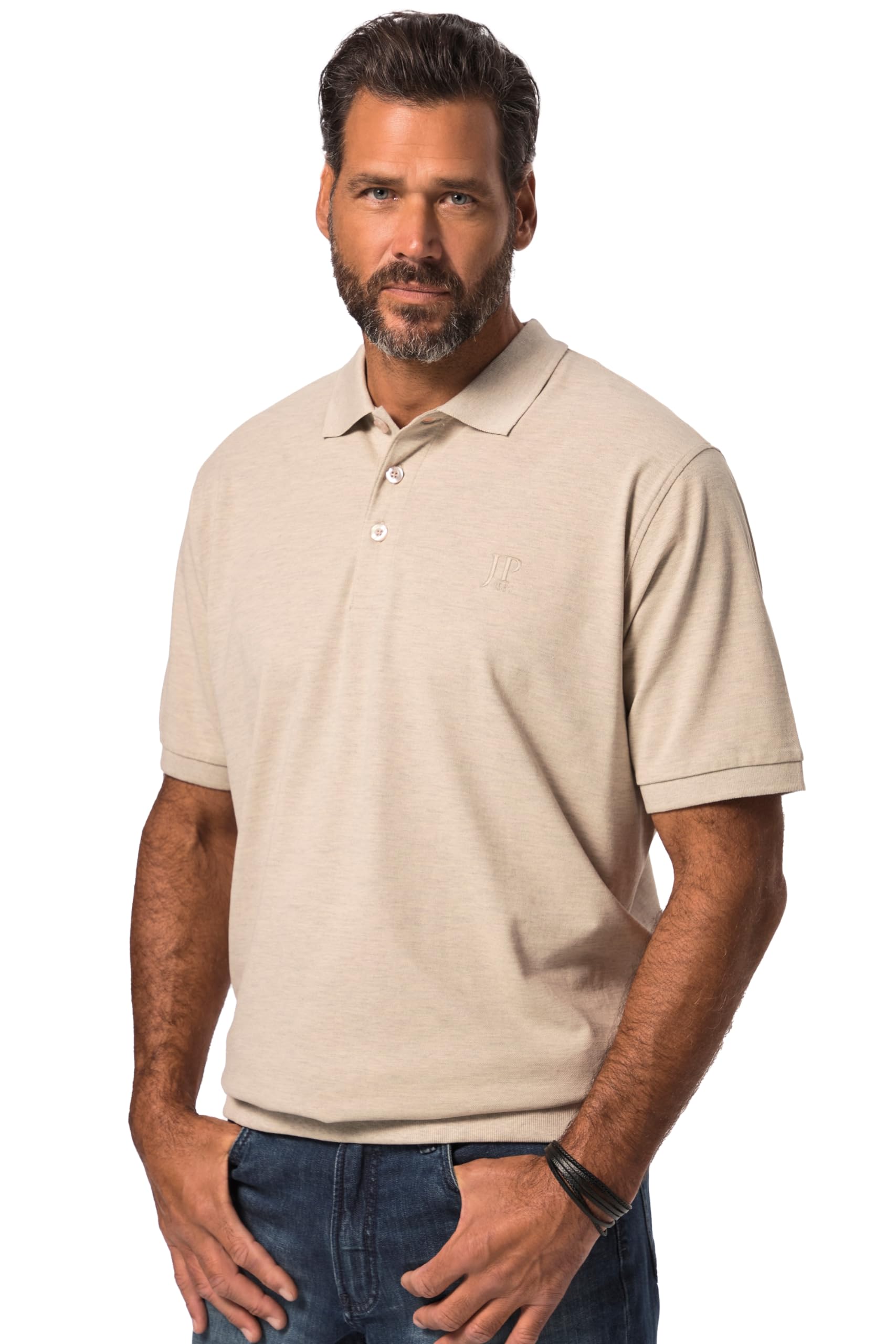 JP 1880 Men's Poloshirt, Bauchfit, Basic, Halbarm, Piqué, XXL Bis 10xl Polo Shirts, Natural Melange