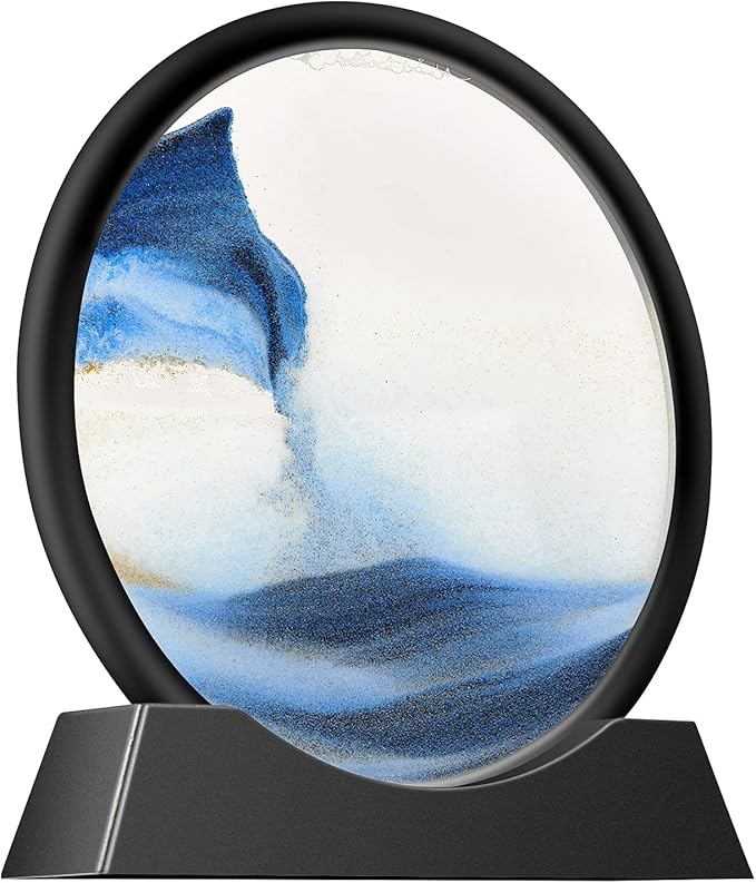 TKTM Liquid Motion Sandscape Round Moving Sand Art Sensory Toy Fidget Home Office Desktop Decoration (Blue, 7-in)