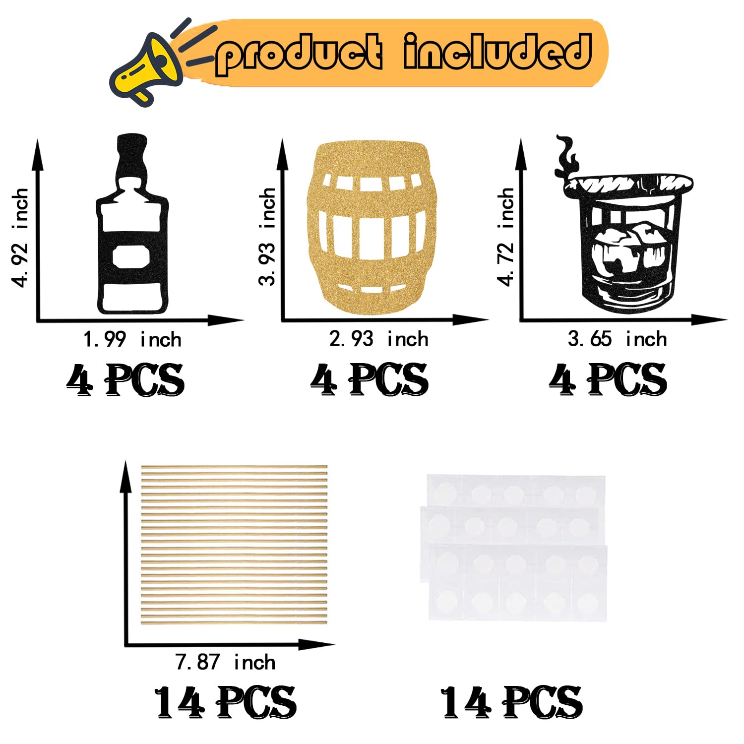 12 Pieces Vintage Whisky Theme Centerpiece Sticks, Vintage Whisky Birthday Party Decorations,Vintage Men Party Supplies,Whisky Beer 40th 50th Birthday Decor for Adult Gold & Black