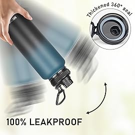 MEZMUT Insulated Water Bottle with Straw&2 Lids 40oz Stainless Steel Water Bottles Metal Water Bottle Double Walled Vacuum Insulated Bottles Cups Leak-Proof Travel Cup (Gradient Blue Black)