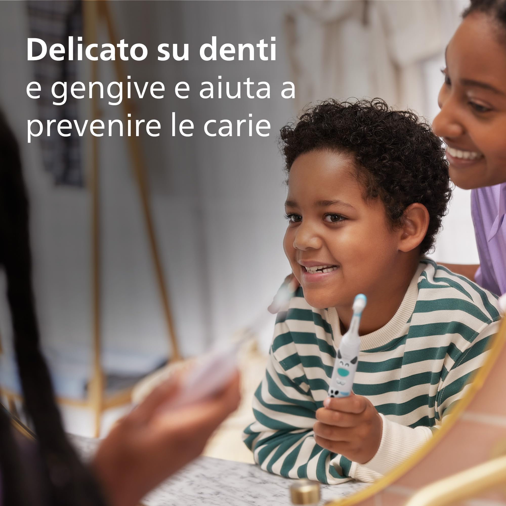 Spazzolino elettrico Philips Sonicare for Kids - Spazzolino elettrico in edizione speciale Design a Pet con adesivi a tema per bambini, custodia da viaggio sottile e caricatore USB modello HX3603/01