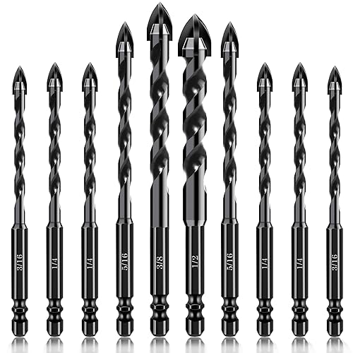 Miniatura 6 de Juego de 10 brocas para mampostería  Juego de brocas de hormigón de 14 pulgadas para azulejos, ladrillos, vidrio, plástico y madera, punta de