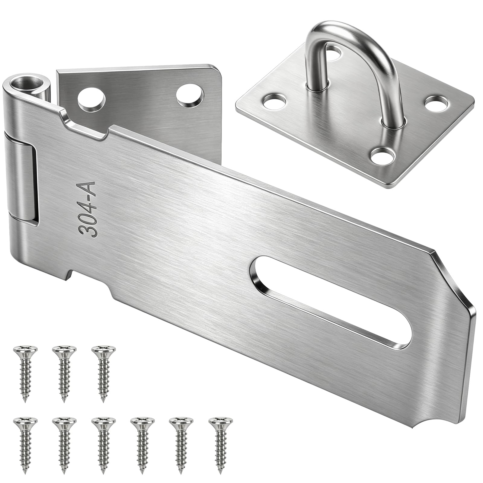 Moosswee 4 Inch Padlock Hasp Staple with Screws, 304 Stainless Steel Silver