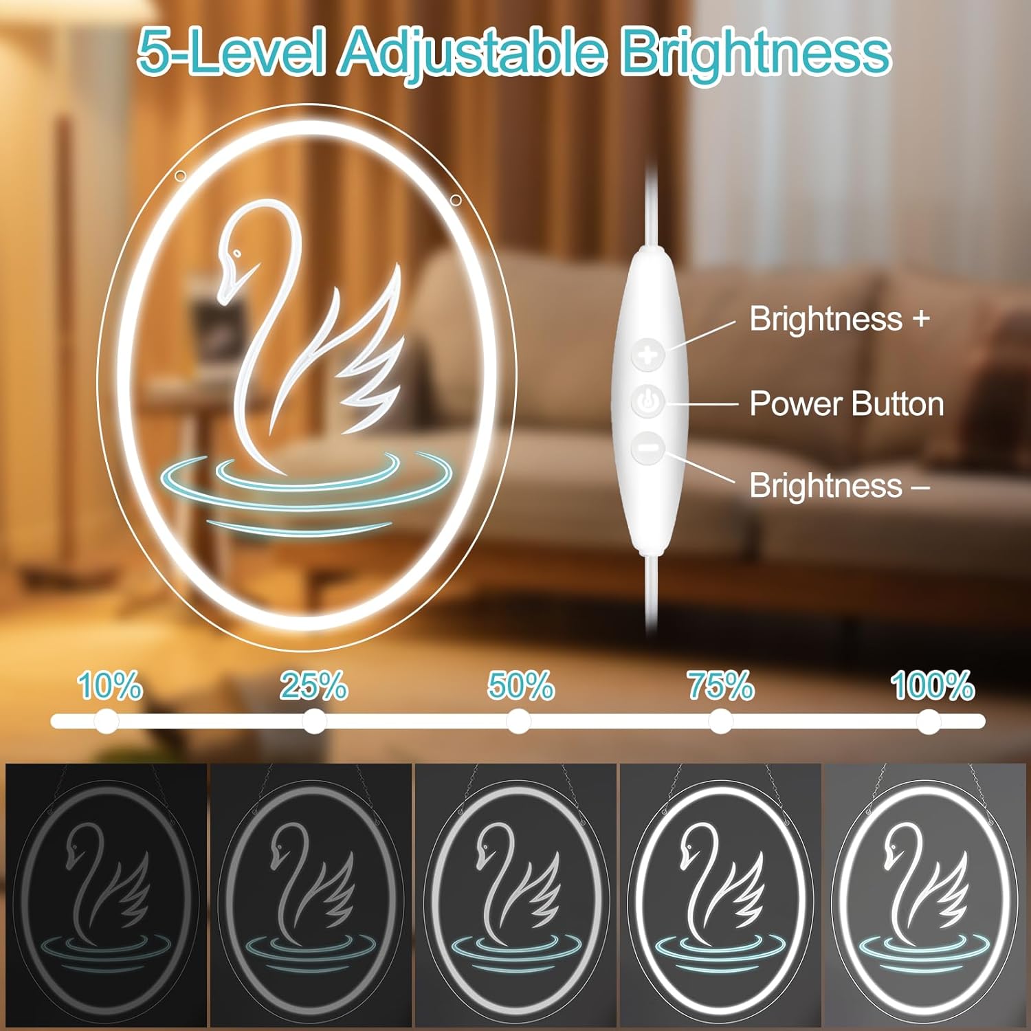Swan Neon Sign – 3D Carving LED Neon Sign for Wall Decor, Dimmable Bedroom Neon Light, Aesthetic Room Decor, Birthday Party & Teen Girls Gift, USB Powered 5V, 15.7" × 11.8"