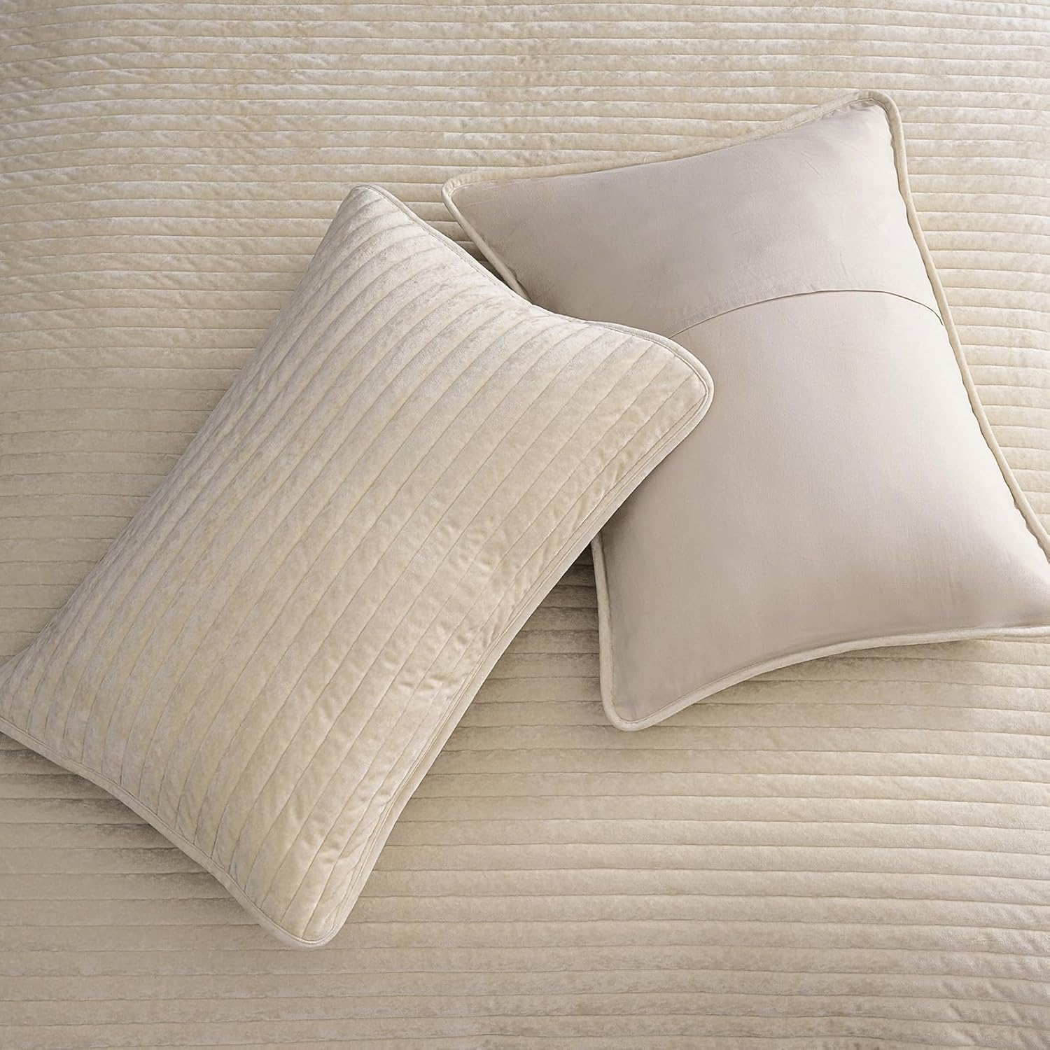 PHF Luxury Velvet Quilt Set King Size – 3PCS Ultra Soft Quilted Comforter Alternative with Striped Channel, Cozy Quilted Bedspread, 1 Coverlet with 2 Matching Shams, 108" x 92", Sand - Image 7