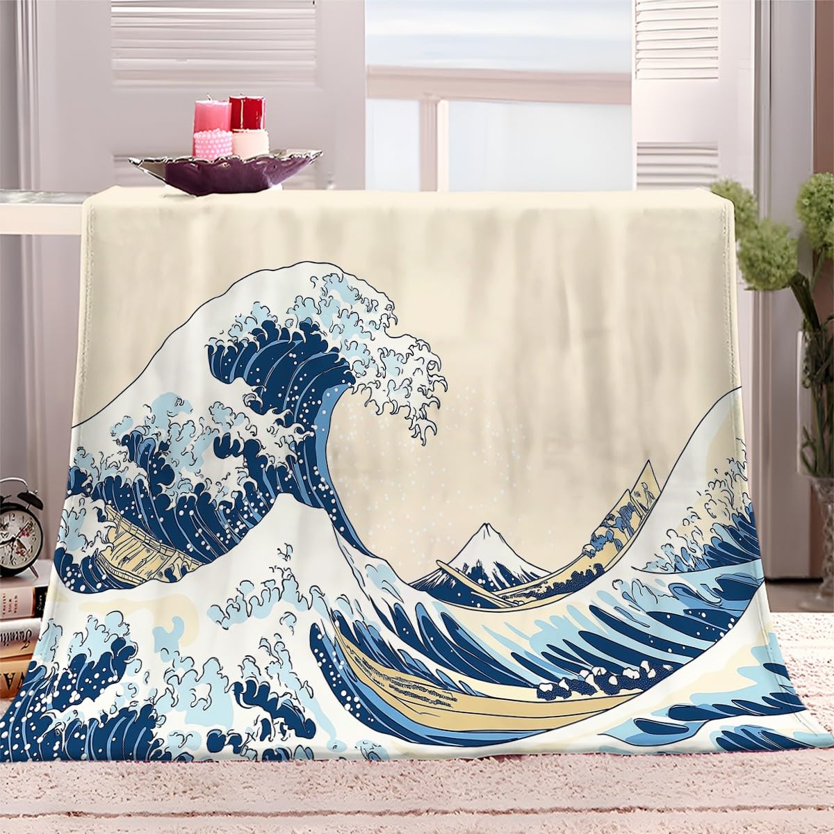 Jeté de Canapé Couverture Polaire Ukiyo-E Plaid Chaud Doux